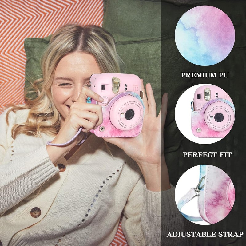 wogozan Mini 12 Accessories Kit for Fujifilm Instax Mini 12 Instant Camera Case+Album for 3 Inch Film+Color Filters+Photo Album & Frames+Wall Hanging Frame+DIY Sticker (Blue Pink Watercolor) - Image 2